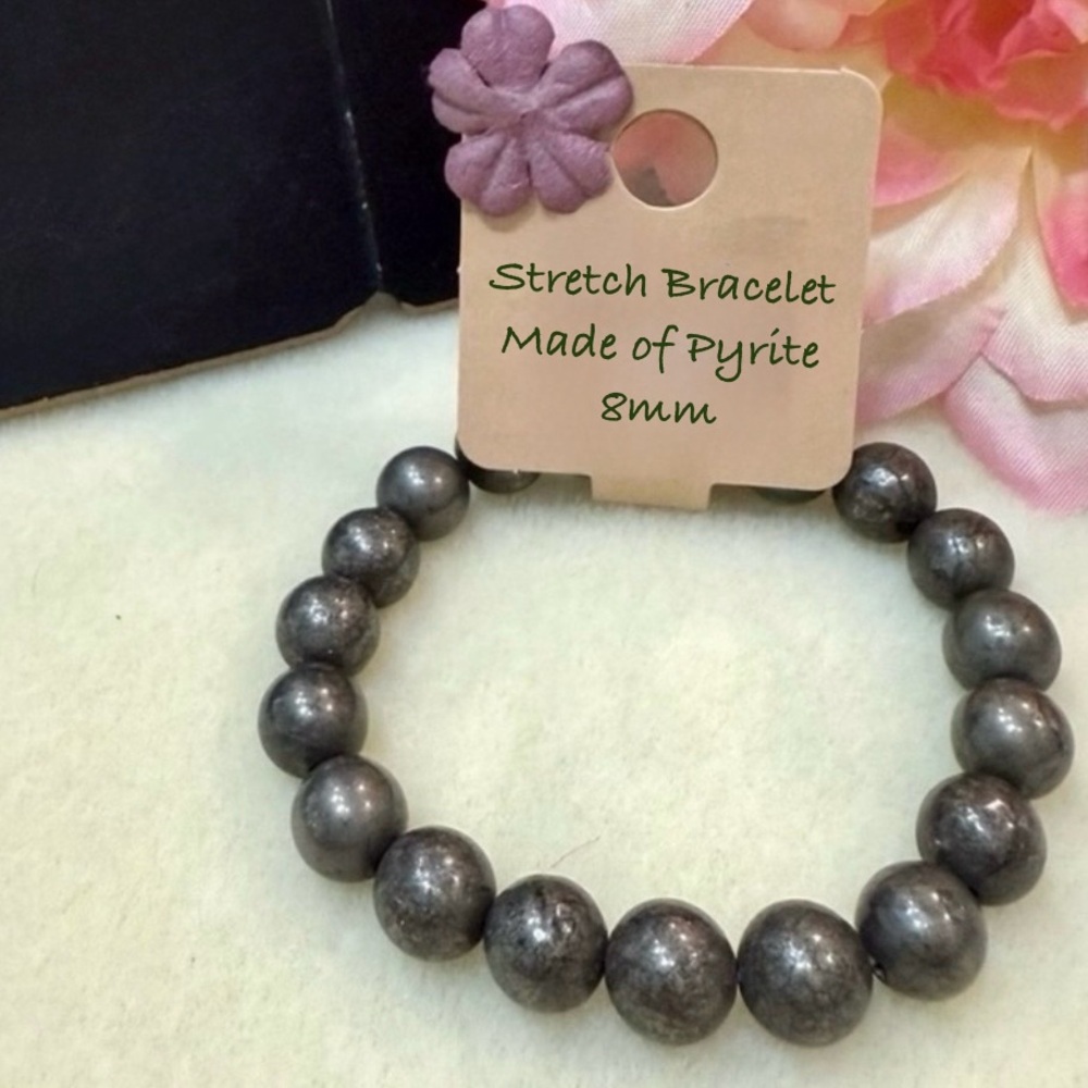Natural Pyrite Crystal Beaded Bracelet NWT 8mm